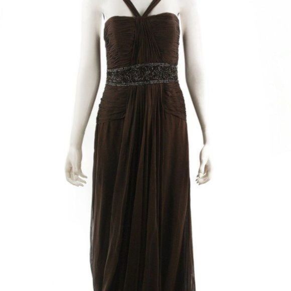 LIANCARLO COUTURE Beaded Brown Silk Long Evening Gown Size 8 - Picture 3 of 9